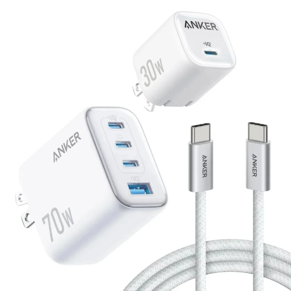 ANKER WALL CHARGER MULTI USB C CHARGERS OUTLET PHONE POWER PLUG 70W 30W 2 PACK